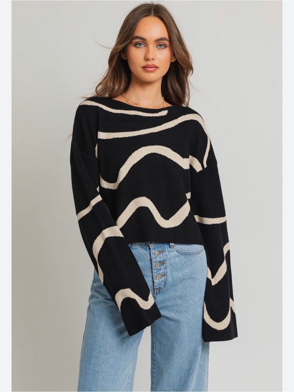 Le Lis Black & Cream Striped Knit Top